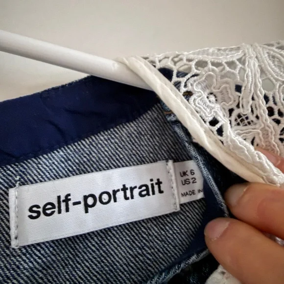 Self-Portrait denim Mini Dress with White Lace Collar size 2 - Picture 7 of 10